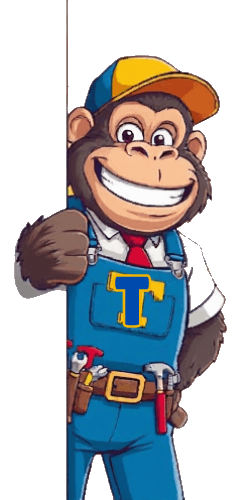 TEE the gorilla mascot peeking around a corner